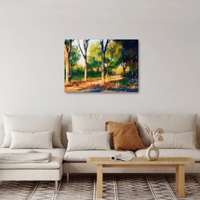 Obraz lesa v letnom slnku, maľba (70x50 cm)