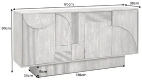 Komoda ART DECO 170cm 3D mangové drevo, údená hnedá
