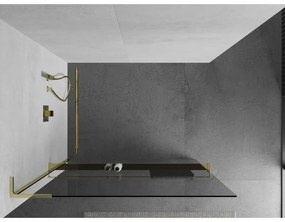 Mexen Kioto+ L, sprchová zástena Walk-In s poličkou a vešiakom 90 x 200 cm, 8mm číre sklo, zlatý lesklý profil,800-090-123-50-00