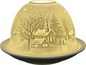 Biely porcelánový svietnik na čajovú sviečku zimná krajina Paollo - Ø 12*8 cm