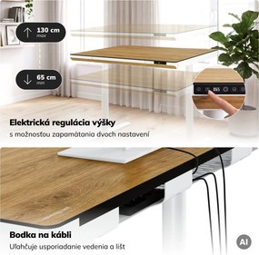 Elektrický písací stôl sit-stand so zásuvkou a bezdrôtovou nabíjačkou Qi biely/zlatý dub, 1200 mm: ELLIS