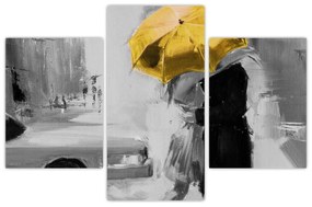 Obraz - Zamilovaný pár pod dáždnikom, žltý (90x60 cm)