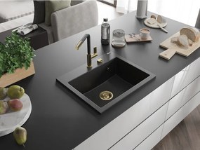 Mexen Oscar, 1-komorový granitový drez 580x490x205 mm, čierna-strieborná metalíza, 6519581000-73-G