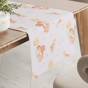 Biante Detský bavlnený behúň na stôl Sandra SA-643 Veveričky s kvietkami na bielom 35x120 cm
