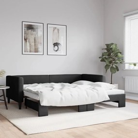 Denná posteľ s rozkladacou posteľou čierna 90x190 cm látka 3196590