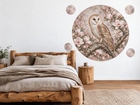Sova vypálená medzi magnóliami botanické okrúhle nálepky na stenu do spálne arch 46 x 46 cm