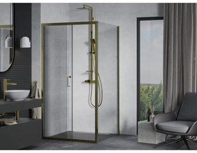 Mexen Apia, sprchový kút s posuvnými dverami 100 (dvere) x 100 (stena) cm, 6mm číre sklo, zlatý profil, 840-100-100-50-00