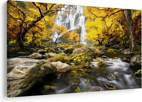 Obraz - Vodopády v jesennej krajine, žlté (90x60 cm)