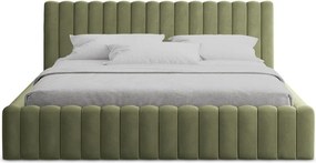 Zelená čalúnená dvojlôžková posteľ s úložným priestorom s roštom 160x200 cm Lemi – Makamii