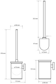 SAPHO XS305 X-Steel WC kefa, valcová malá, čierna kefa, brúsená nehrdz. oceľ