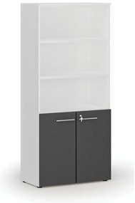 Kombinovaná kancelárska skriňa PRIMO WHITE, dvere na 2 poschodia, 800 x 420 x 1781 mm, biela/grafit