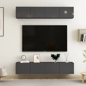 4-dielna súprava TV skriniek lesklá sivá 80x30x30 cm drevotrieska 3079480
