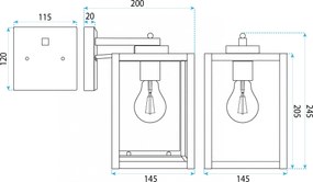 Toolight Toolight, JNH038-1G, vonkajšie nástenné svietidlo so sklenenými tabuľkami, 1× E27, IP44, čierna matná, OSW-56224