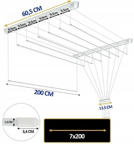 Erga Erga, stropný vešiak na sušenie bielizne 7x200 cm, biela, ERG-SEP-10SUSSUF2007P