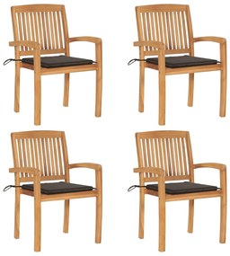 Stohovateľné záhradné stoličky s podložkami 4 ks tíkový masív 3073218