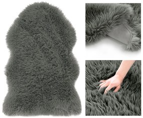 Tmavosivý koberec DOKKA z umelej ovčej kože 75x150cm