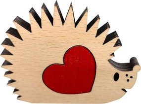 AMADEA Drevený ježko so srdcom, masívne drevo, 5 x 3,9 cm, český výrobok