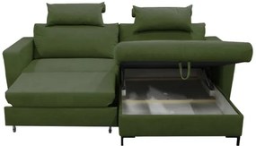 Rozkladacia rohová sedacia súprava s úložným priestorom do tvaru L HORTA pravá zelená