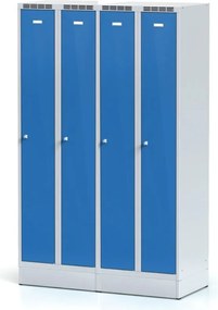Kovová šatníková skrinka S7 na sokli, 2-dverová, 1904 x 600 x 500 mm, demont, otočný zámok, modré dvere