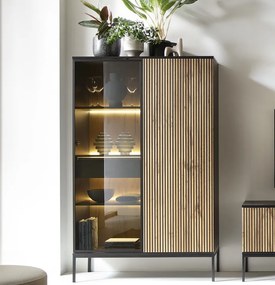 Vitrína Sento, čierna/dub wotan, s osvetlením