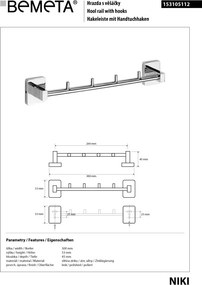 Bemeta Design NIKI: Vešiak, 260 mm, so 4 háčikmi - 153105112