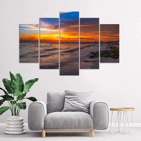 Gario Obraz na plátne Tmavý západ slnka na pláži - 5 dielny Rozmery: 100 x 70 cm