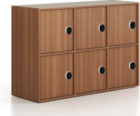 Kancelárska skriňa FRAME, nízka, 6x dvere, 1299 x 450 x 881 mm, kódový zámok, orech
