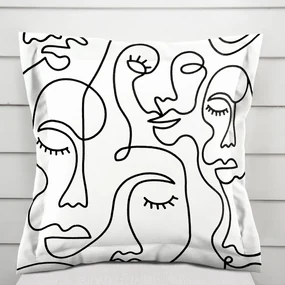 Biante Bavlnená obliečka na vankúš s lemom Sandra SA-570 Abstraktné tváre na bielom 45 x 45 cm