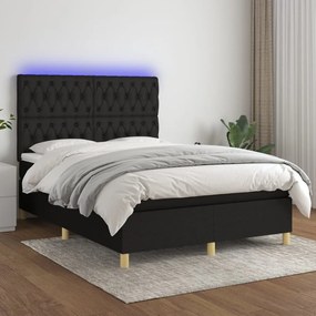 Posteľ boxsping s matracom a LED čierna 140x190 cm látka 3135671