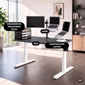 Elektrický stôl s nastaviteľnou výškou ergonomický bielo-antracitový,1200x600 mm: ARIA