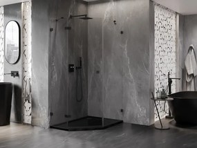 Mexen Lunar, päťuholníkový sprchový kút s ľavým sklonom 80 x 90 cm, 8mm číre sklo, čierny profil, 831-080L-090P-70-00-L
