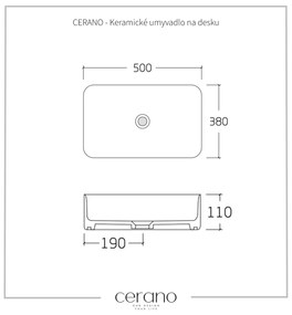 Cerano Matteo, keramické umývadlo na dosku 500x380x110 mm, biela lesklá, CER-CER-428395