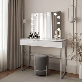 TOALETNÝ STOLÍK NESSIE ELITE BIELY LESK + STRIEBORNÝ PODSTAVEC