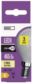 EMOS LED žiarovka mliečna, E14, Mini, 4,2W, 465lm, 2700K, teplá biela