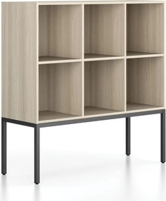 Regál FRAME, nízky, s čiernou podnožou, 1299 x 450 x 1331 mm, dub prírodný