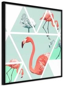 Plagát v ráme-Tropical Mosaic with Flamingos (Square)