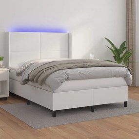 Boxspring posteľ s matracom a LED biela 140x200 cm umelá koža 3139266