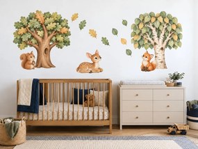 Zvířátka pod dubem a břízou arch 46 x 30 cm