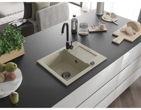 Mexen Enzo, granitový drez 576x465x174 mm, 1-komorový, béžová s čiernym sifónom, 6506571005-69-B