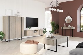 Vysoká komoda Verica 120 cm s dvoma dverami - bisquitový dub / čierne nohy