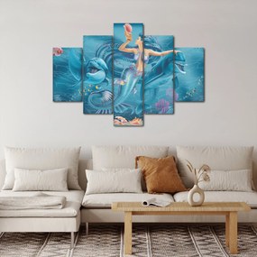Obraz - Morská víla s delfínmi (150x105 cm)