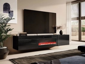 TV skrinka Koda 200 s krbom, Farby: čierny / čierny lesk, Krb: čierny