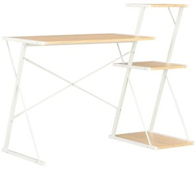 vidaXL Stôl s poličkami, biela a dubová farba 116x50x93 cm