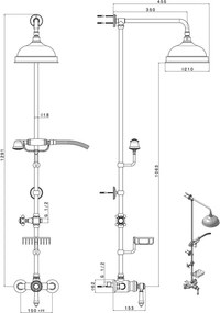 Mosadzná sprchová súprava v lesklo striebornej farbe s batériou s hlavovou sprchou a ručnou sprchou 129 cm Vienna – Sapho