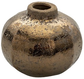 Hnedá keramická váza s bronzovou patinou Leann - Ø 12*10 cm