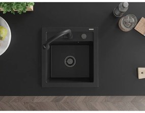Mexen Vito, 1-komorový granitový drez 490x520x210 mm a drezová batéria Elia, čierna, 6503-77-670101-70-B