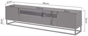 TV skrinka Loftia s kovovým podstavcom 200 cm - čierna