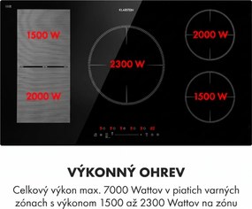 Klarstein Delicatessa 90 Hybrid, vstavaná indukčná varná doska, 7400 W, 5 zón, čierna
