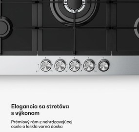 Klarstein Verosteel plynová varná doska, 5 horákov, Elektrické zapalovanie, Kompatibilná s zemným plynom a LPG, 10400W, 90cm