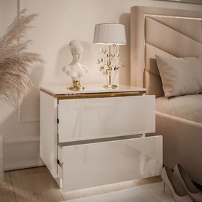 NOČNÝ STOLÍK NESSIE 2 BIELY LESK + ZLATÝ LED